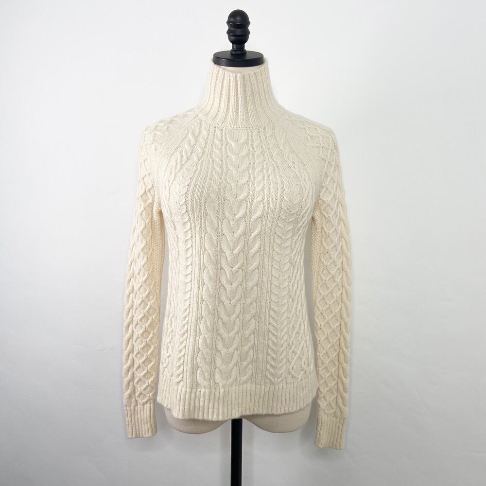 Ann Taylor Fisherman Sweater Cream Wool Alpaca Cable Knit Preppy Work Size XS - Picture 9 of 9